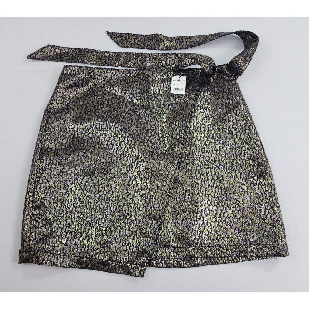 Express skirt womens sz 0 metallic black belted zip $68 ladies